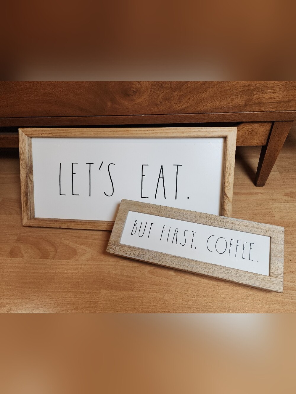 Rae Dunn Wood Sign‎ Bundle "Let's Eat" "But First Coffee" Preowned
